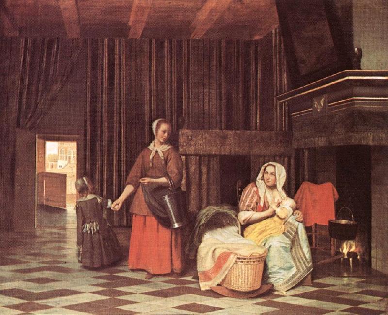 HOOCH, Pieter de Suckling Mother and Maid s Spain oil painting art